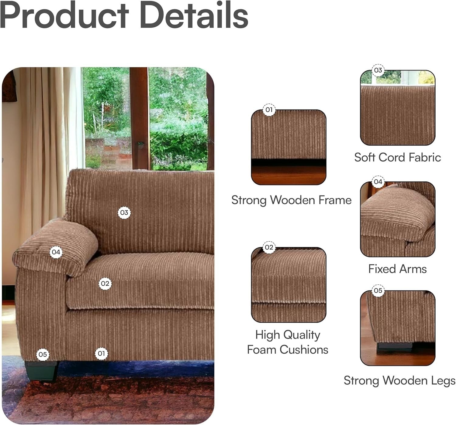 3 Seater Jumbo Cord Sofa Beige – Soft Cushions, Deep Seats, Relax Ready