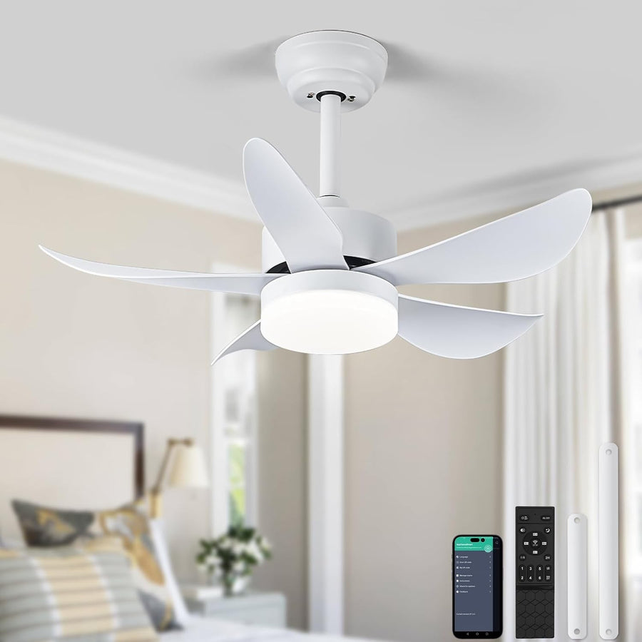 30" Ceiling Fan Light, 6 Speeds, Dimmable LED, Reversible, Quiet Smart Remote