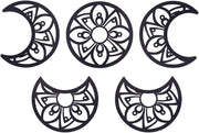 5pcs Moon Phase Wall Decor Boho Wood Flower Hanging Art Black