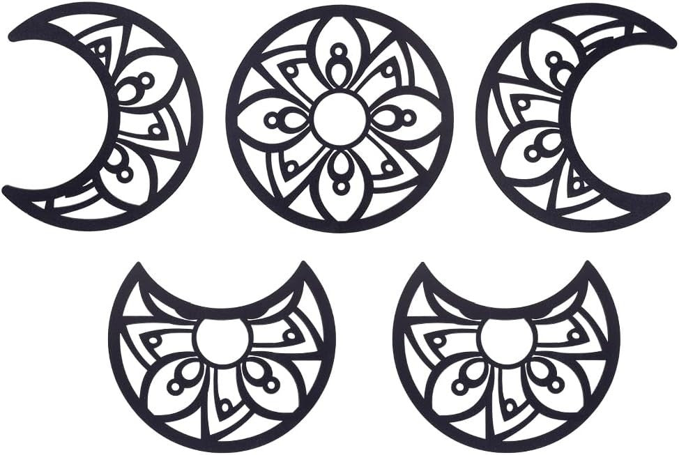 5pcs Moon Phase Wall Decor Boho Wood Flower Hanging Art Black