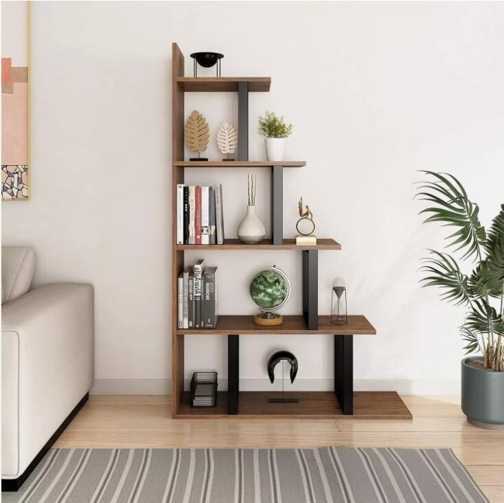 5 Tier L-Shaped Ladder Bookshelf Freestanding Display Unit for Living Room