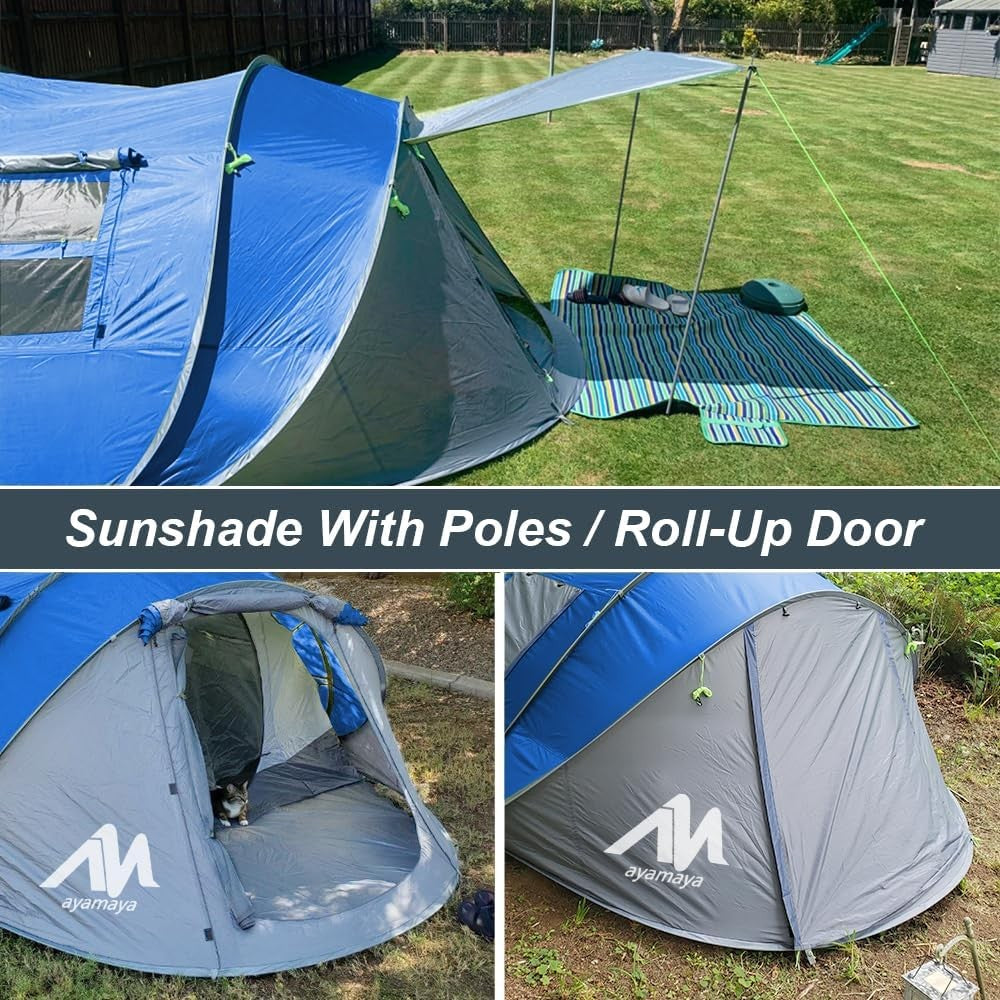 4-6 Person Pop Up Camping Tent Waterproof 4 Season 5 Windows