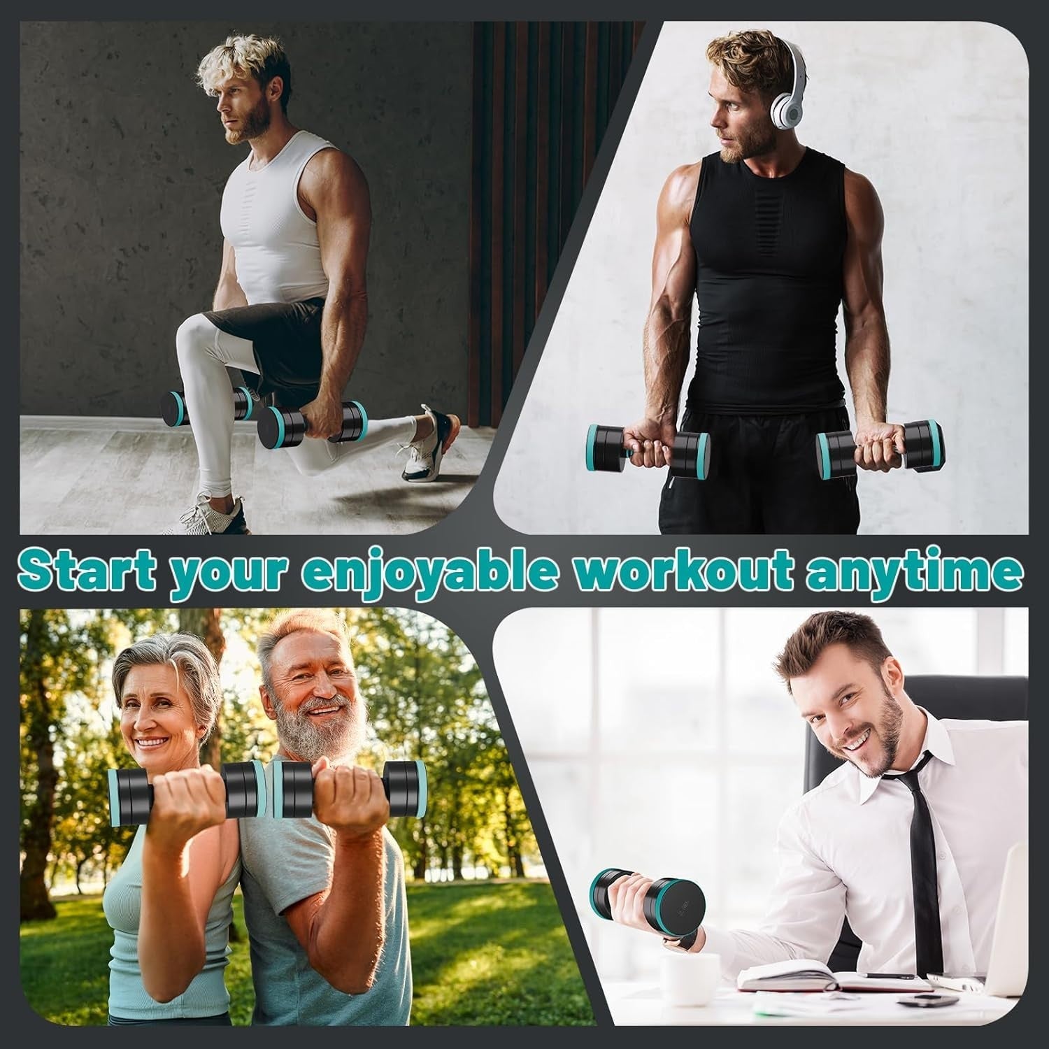 10kg x2 Adjustable Steel Dumbbells Pair Foam Grip Compact Home Training