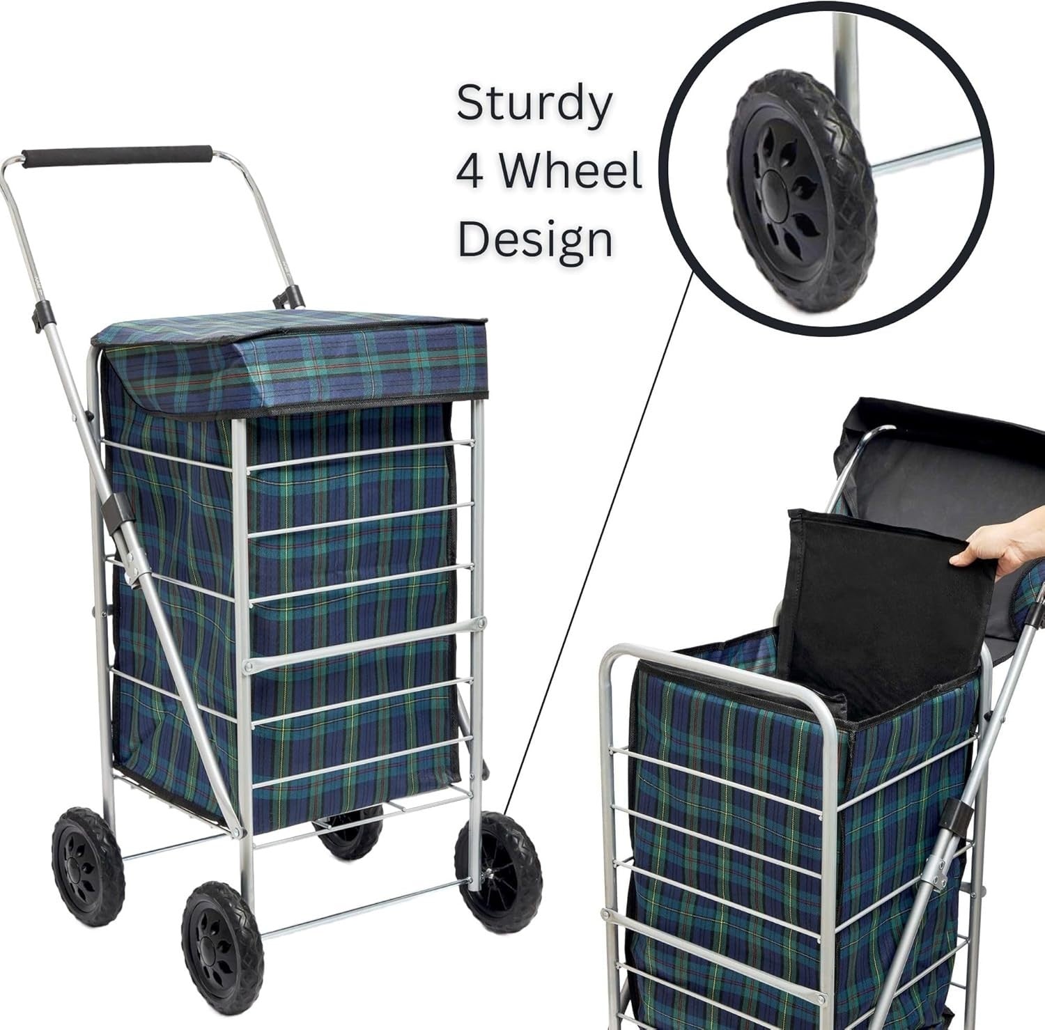 60L 4-Wheel Folding Shopping Trolley Cart Lightweight Steel Frame