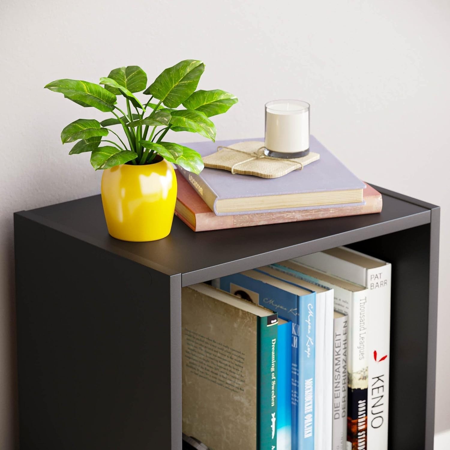 2 Tier Black Wooden Cube Bookcase Small Storage Shelf for Living Room Office