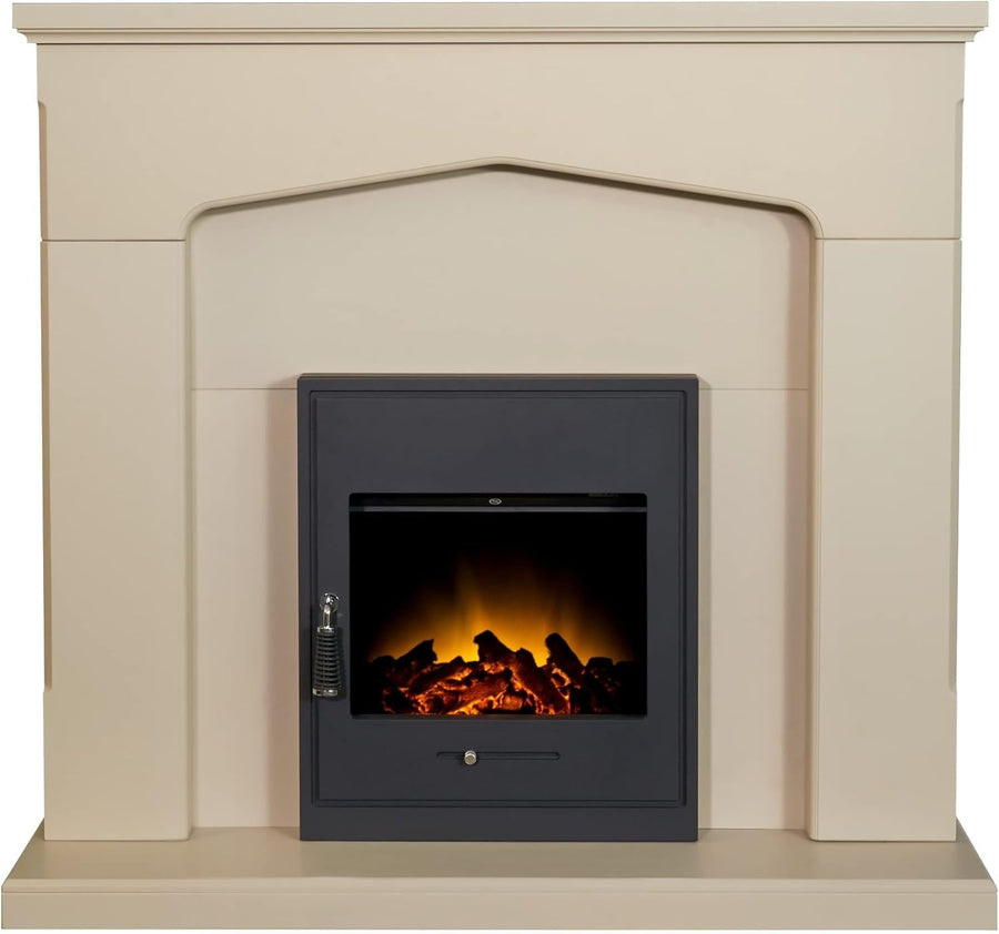Stone Effect Electric Fireplace with Black Inset Stove & Remote Control