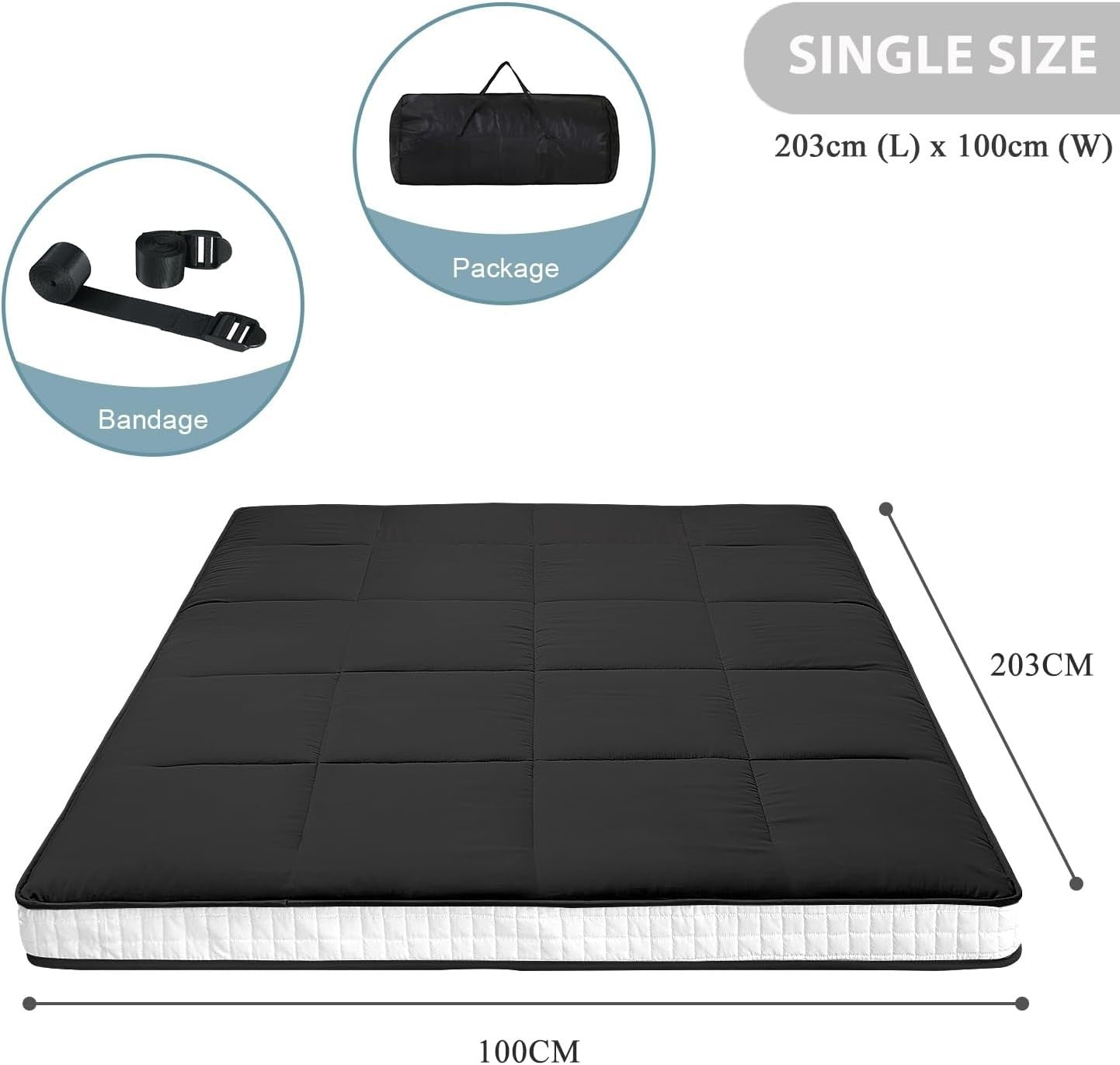 Foldable Japanese Floor Mattress Single - Memory Foam Tatami Bed Topper