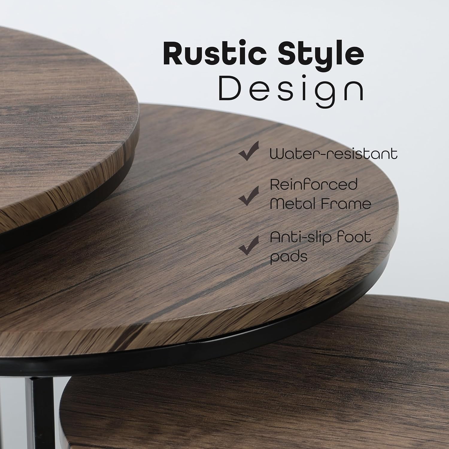 Space Saving Nesting End Tables Set 3 Black Wood Look Side Coffee Accent