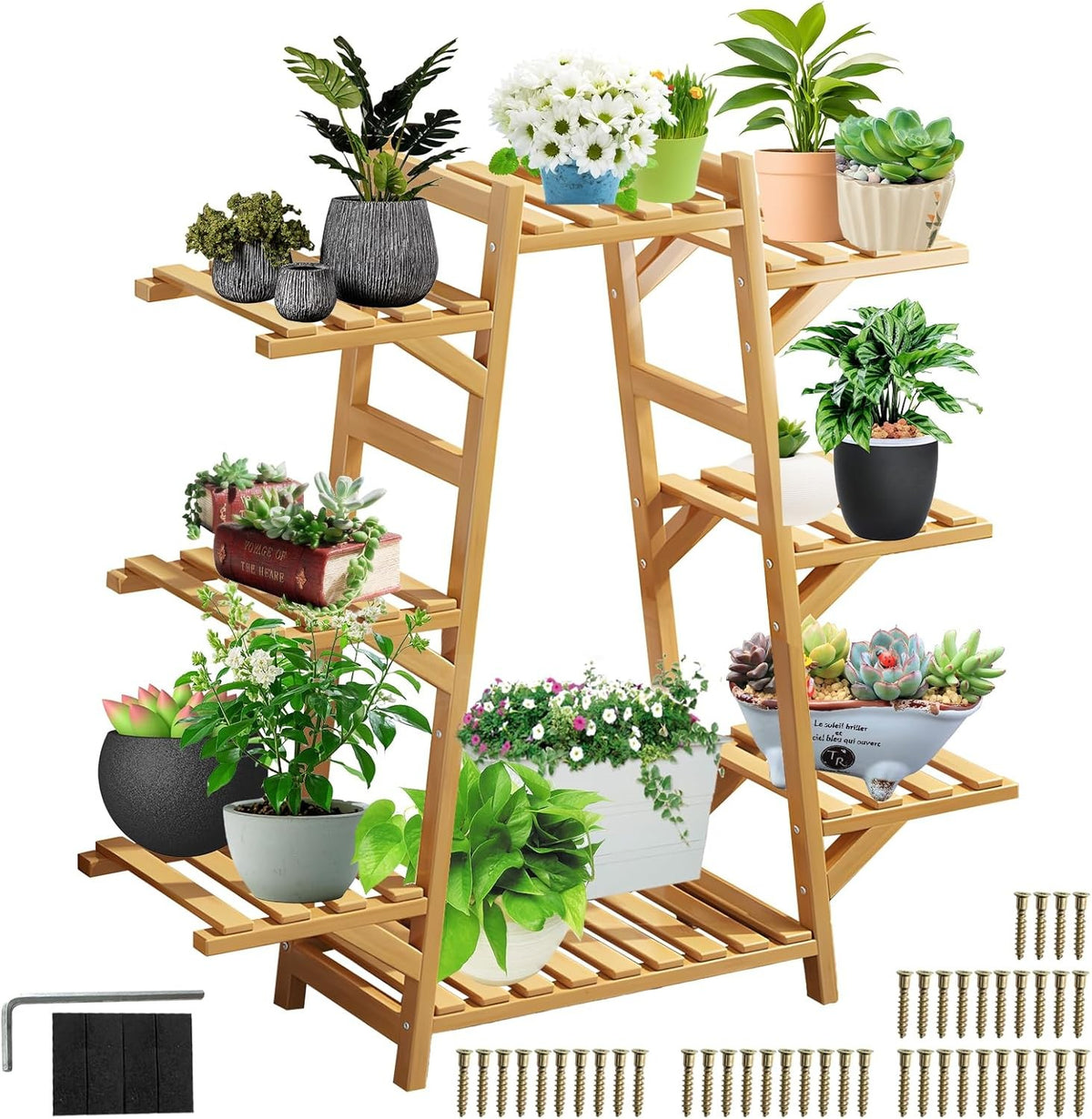5 Tier Bamboo Plant Stand Indoor Corner Shelf Multi-Level Flower Rack