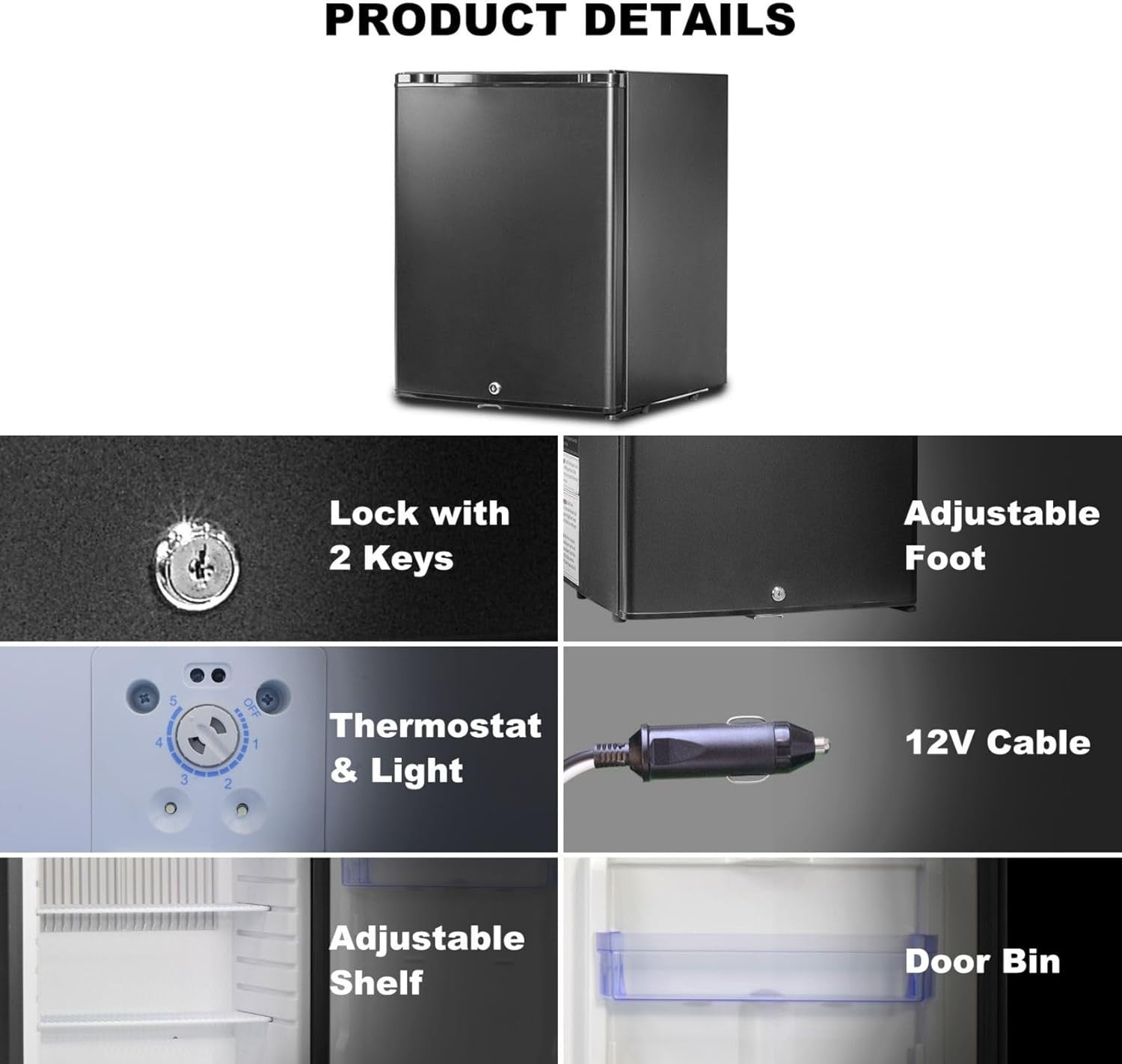 53L 12V 240V Campervan Fridge Caravan Van RV Silent Freezerless Black