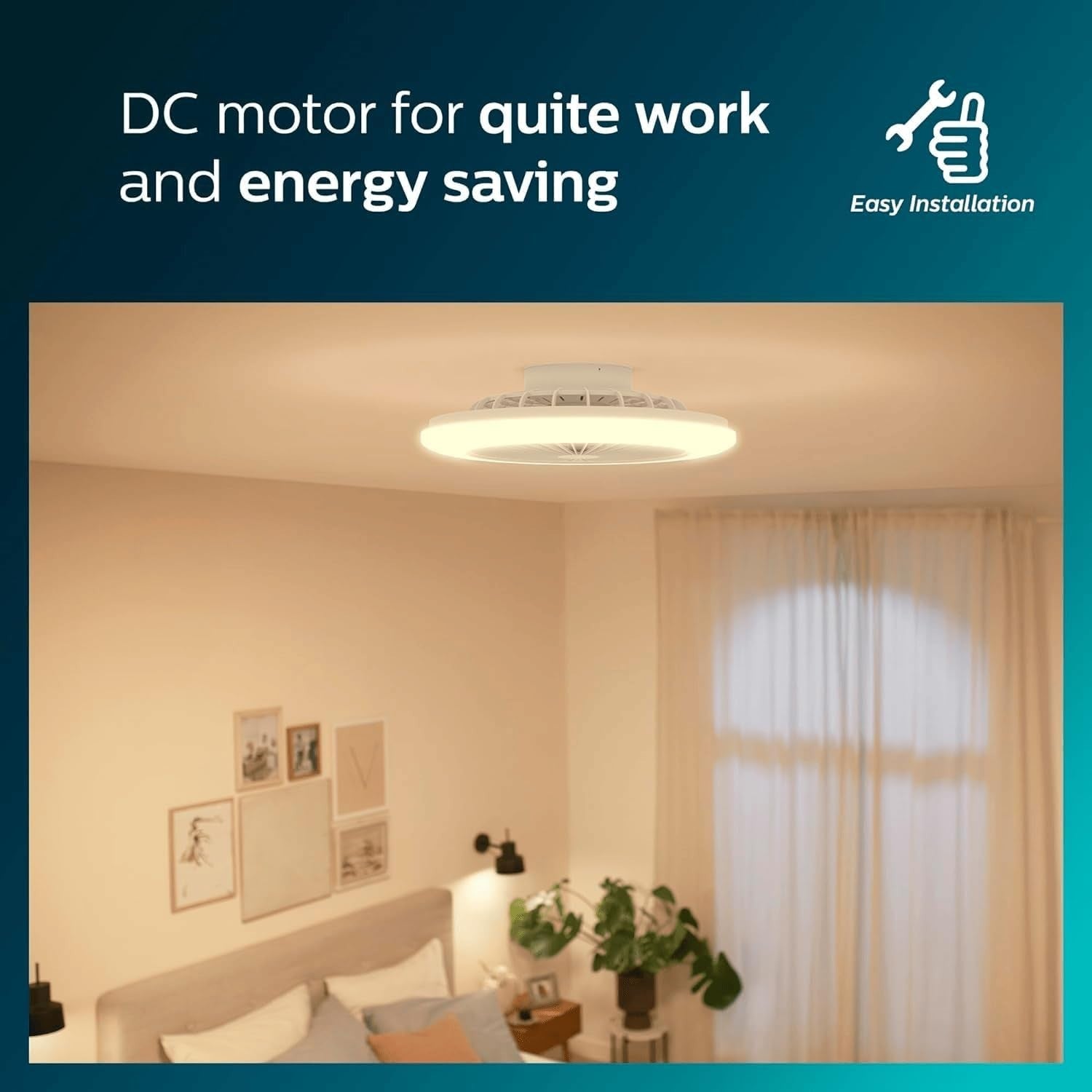 Philips LED Ceiling Fan, 25W, Remote Control, SceneSwitch, Modern White