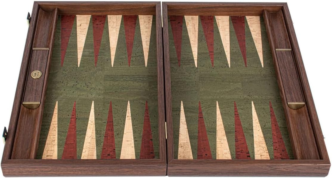 Luxury Backgammon Set 19 Inch Wooden Board Cork Playing Surface Dice Cups