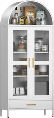 Tall Black Arched Pantry Cabinet – 4-Door Storage Unit with Glass Doors 185cm