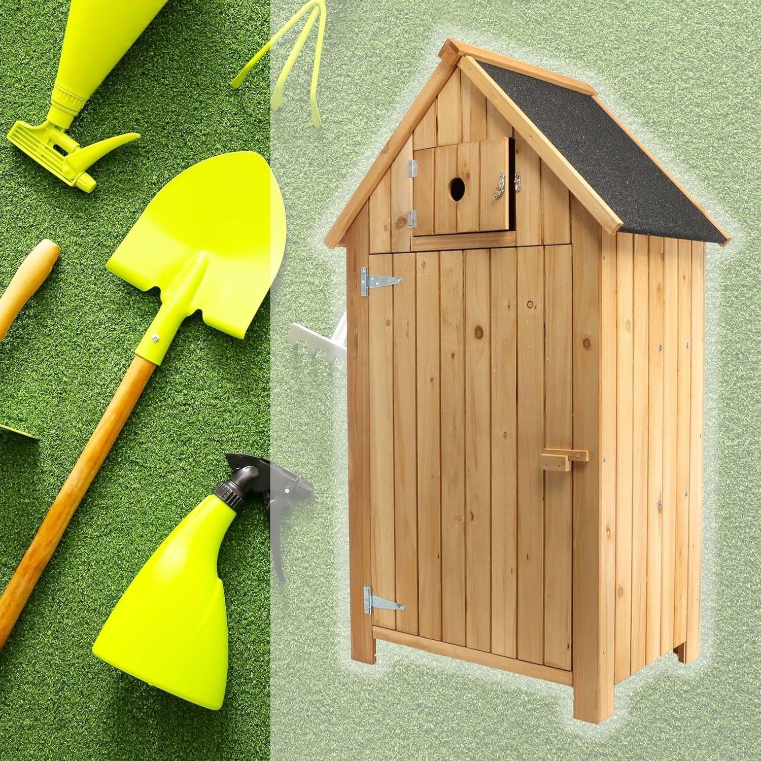 Slim Wooden Garden Cabinet with Bitumen Roof – 137 cm Outdoor Storage