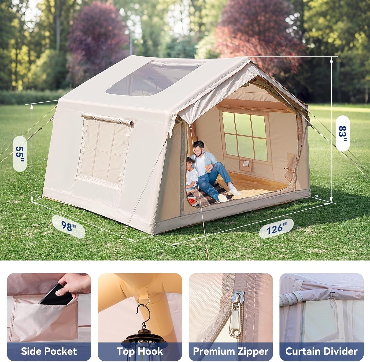 6 Person Inflatable Camping Tent Waterproof Oxford Air Beam Family
