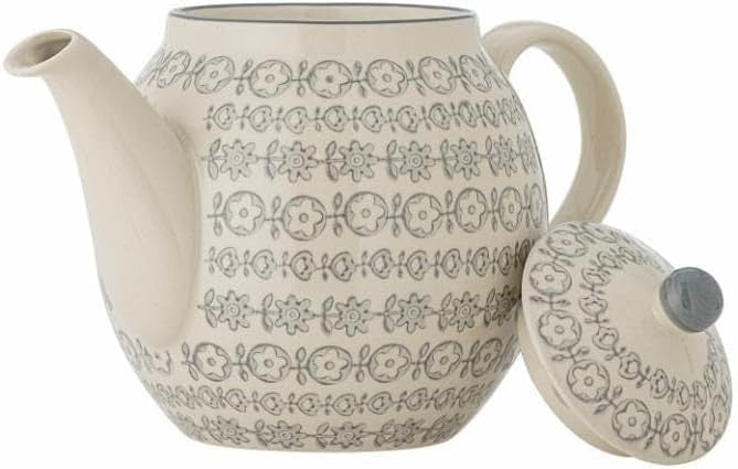 Stoneware Teapot 1200ml Grey Floral Ceramic Tea Pot Dishwasher Safe