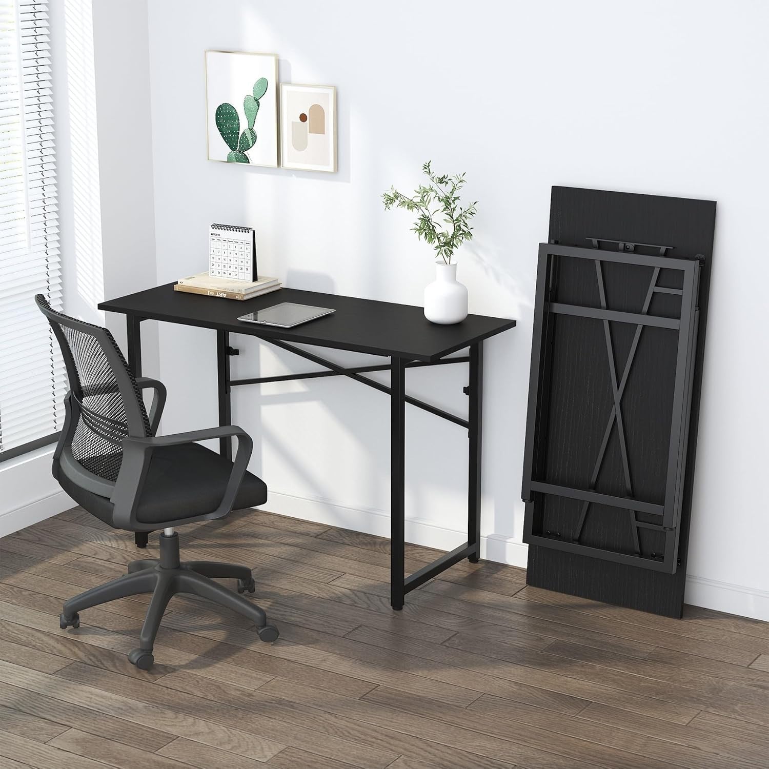 Black Folding Desk 120cm No Assembly Required Home Office Gaming Table