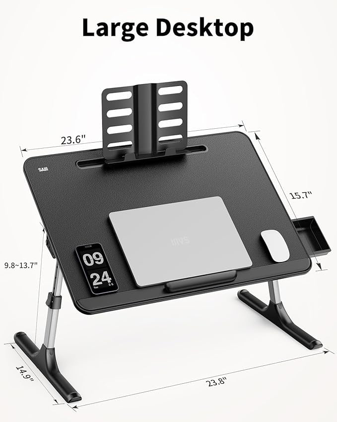 XL Foldable Laptop Desk for Bed Sofa Adjustable Lap Table with Book Stand