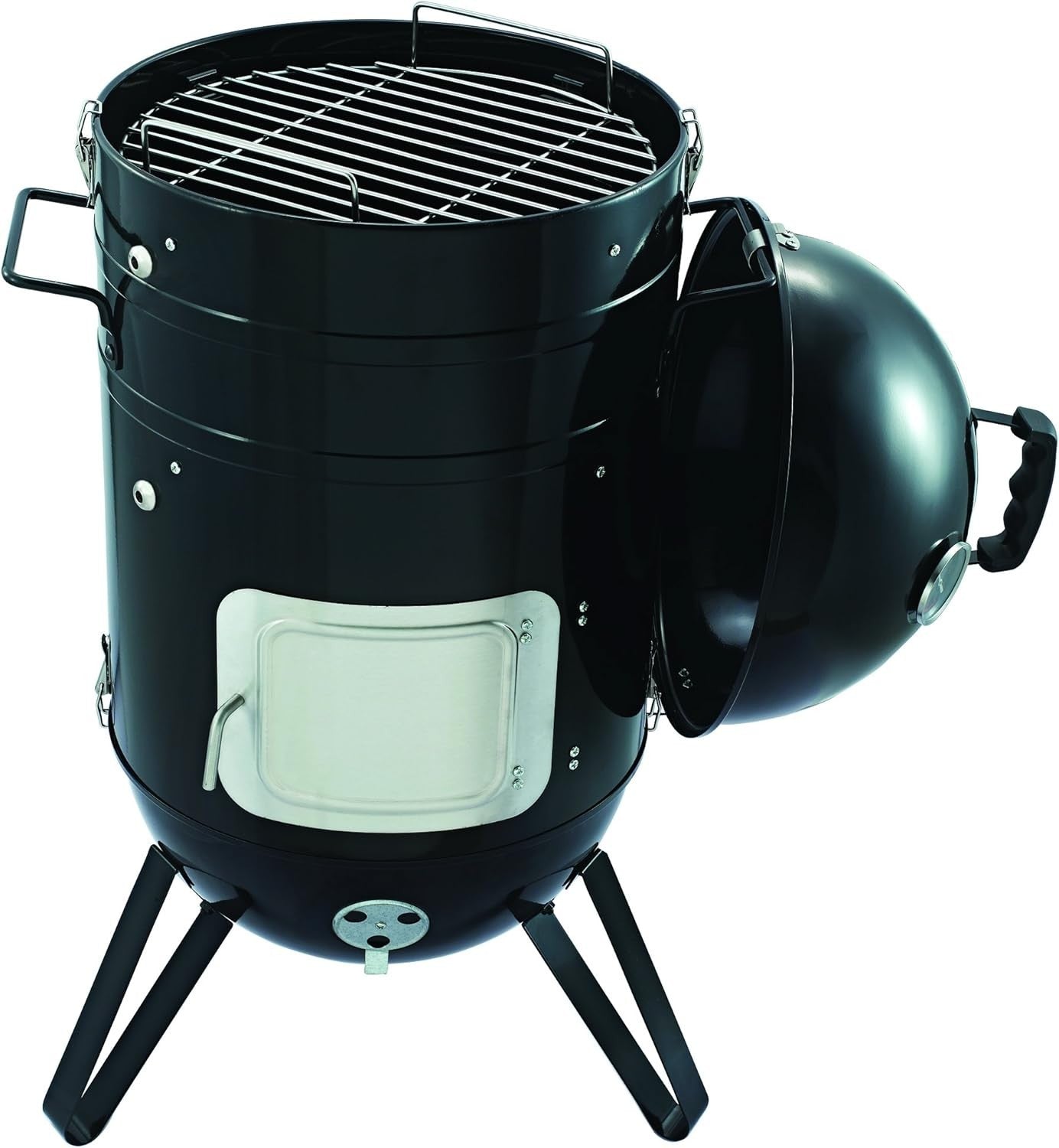 3-in-1 Charcoal Smoker BBQ Grill Portable Outdoor Cooker with Thermometer