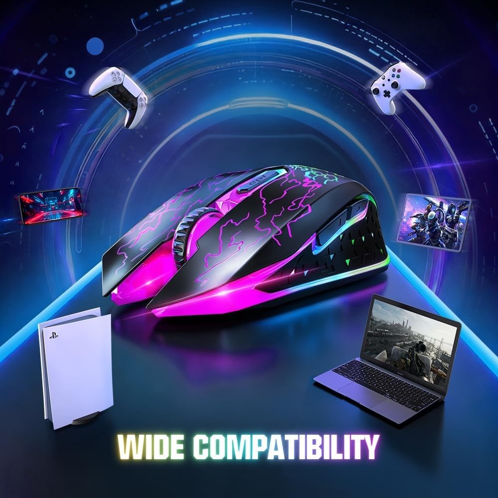 RGB Wireless Gaming Mouse Silent Click Rechargeable 2.4G USB PC Laptop