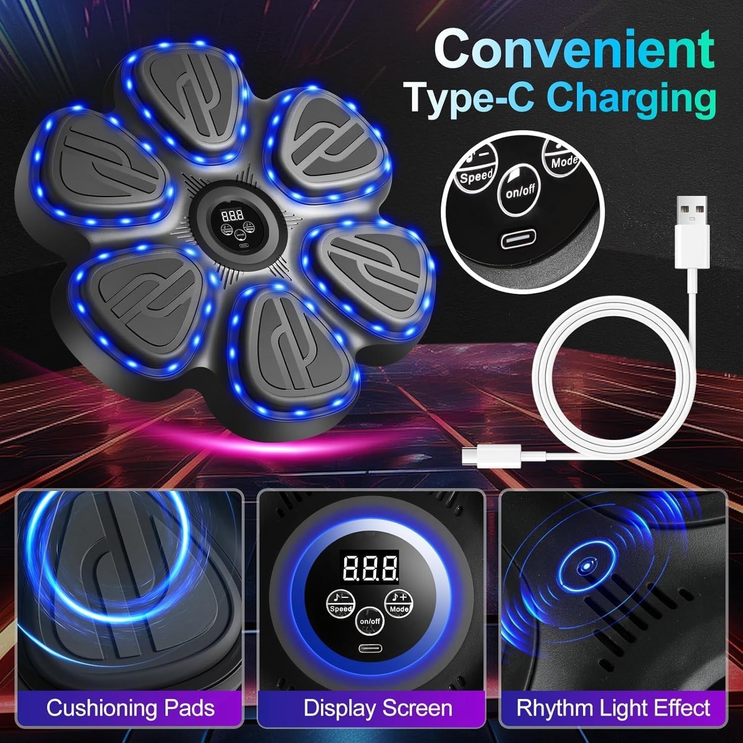 Music Boxing Machine LED Punch Trainer Bluetooth Wall Mounted Gloves
