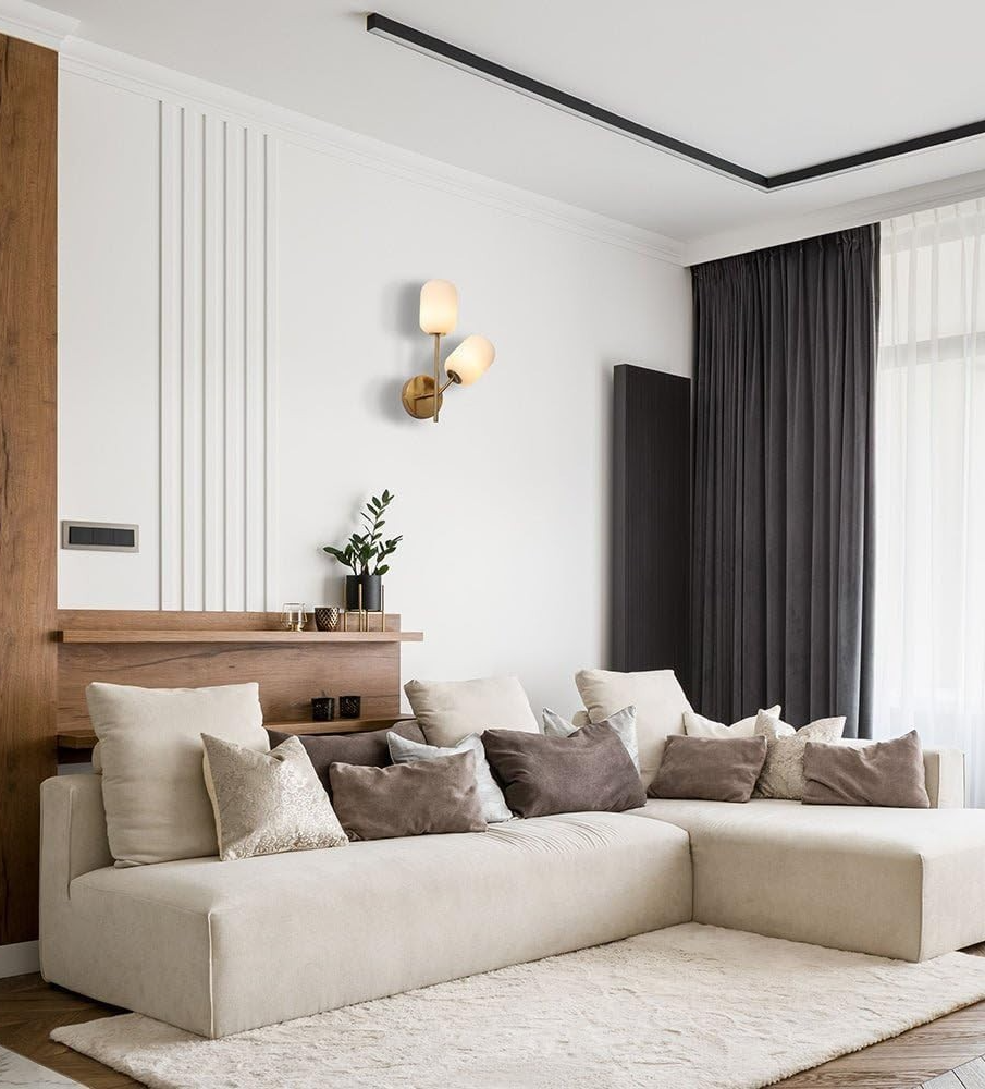 Modern Wall Light Double Lamp Gold Aluminium Bronze Glass Cylinder for Home