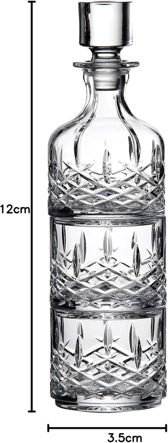 Crystal Stacking Whiskey Decanter & Tumbler Set Elegant Cut Glass Design