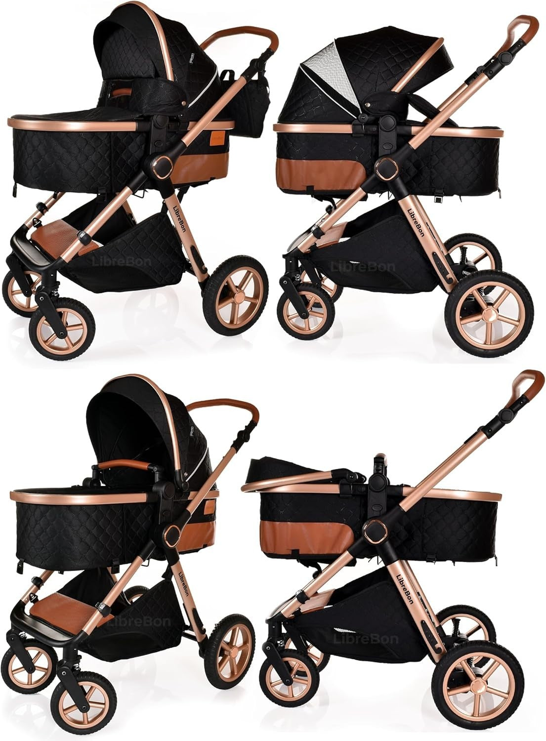 3-in-1 Baby Stroller Travel System Pram Pushchair Foldable Lightweight Black