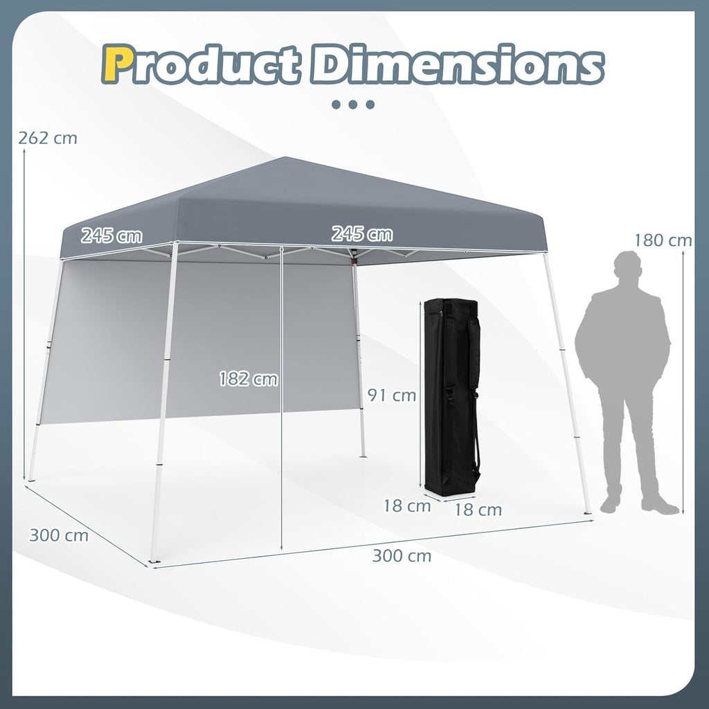 3x3M Gray Pop-Up Gazebo Canopy UPF50+ Sunshade Outdoor Party Tent