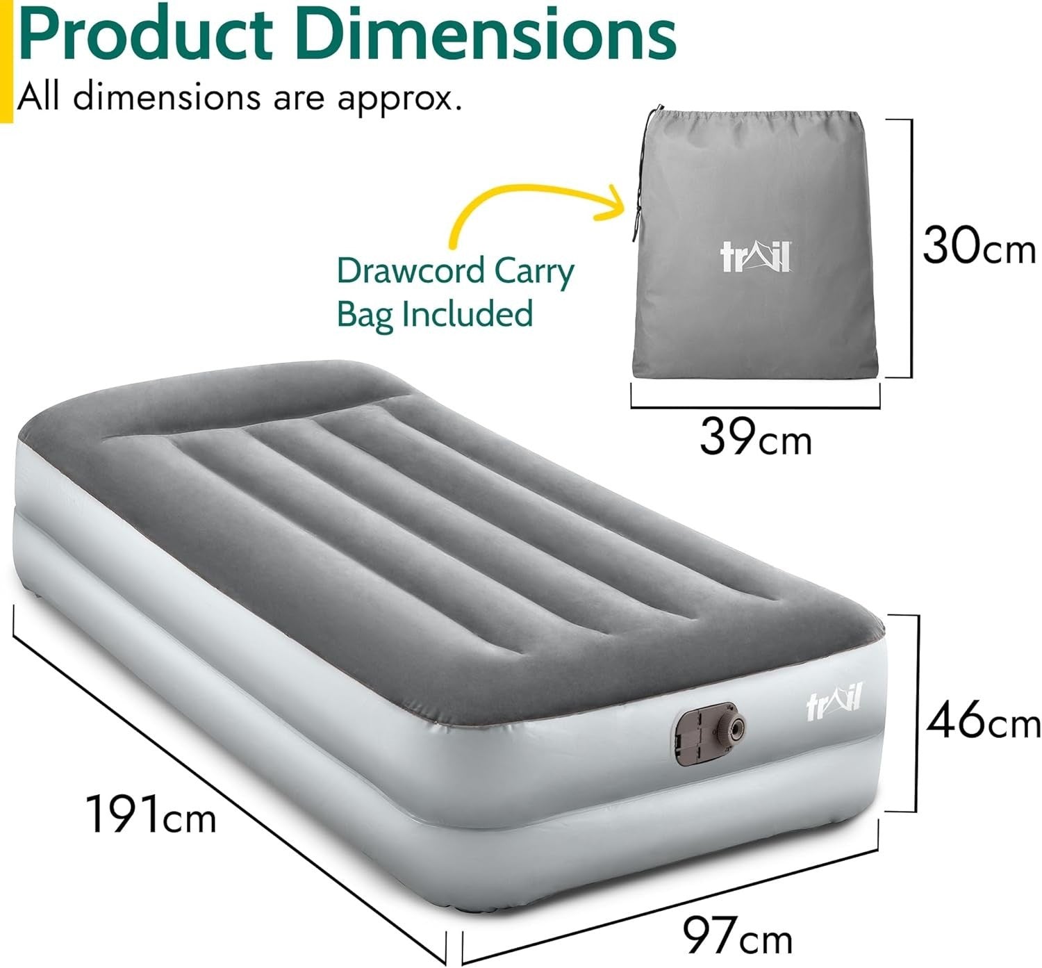 Deluxe Single Airbed with Built-In Electric Pump & Pillow – Waterproof Comfort