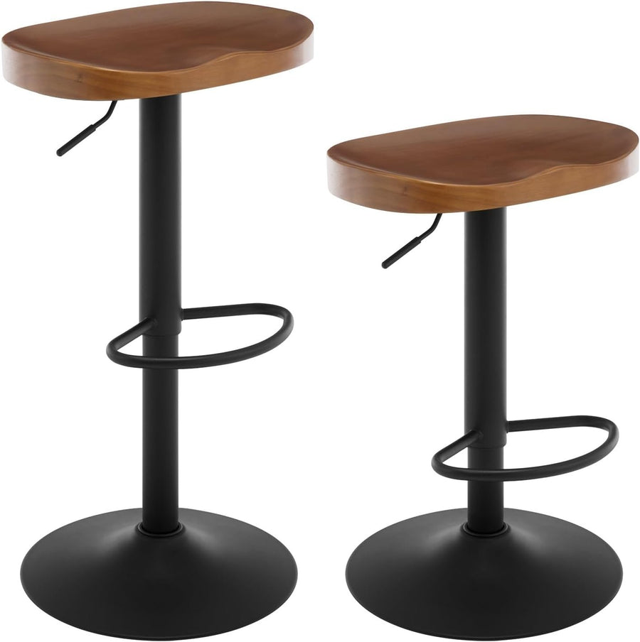 Height Adjustable Swivel Bar Stool with Solid Wood Seat & Footrest