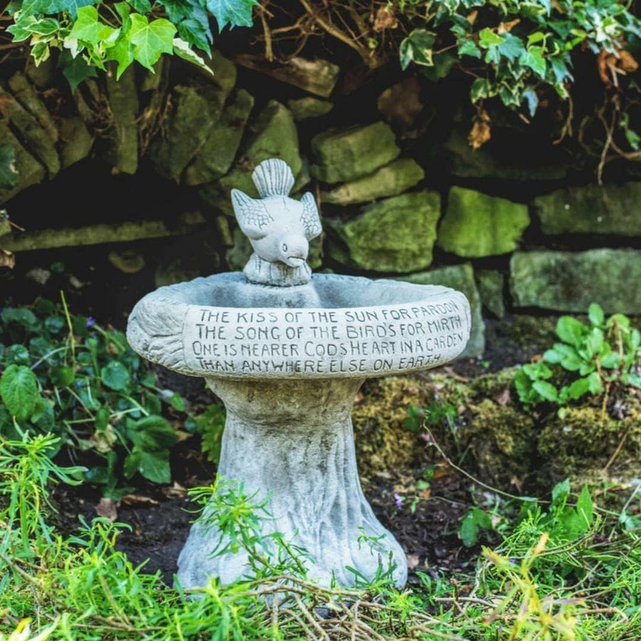 Stone Bird Bath with Poem | Outdoor Garden Feeder Statue 31kg Sculpture