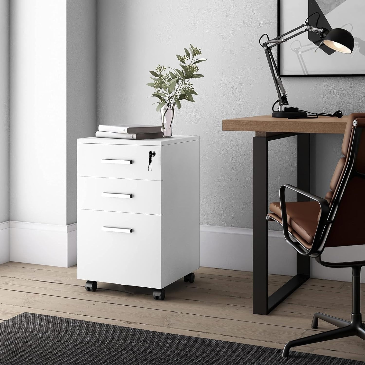 Locking Rolling File Cabinet 3 Drawer Under Desk Office Storage Unit