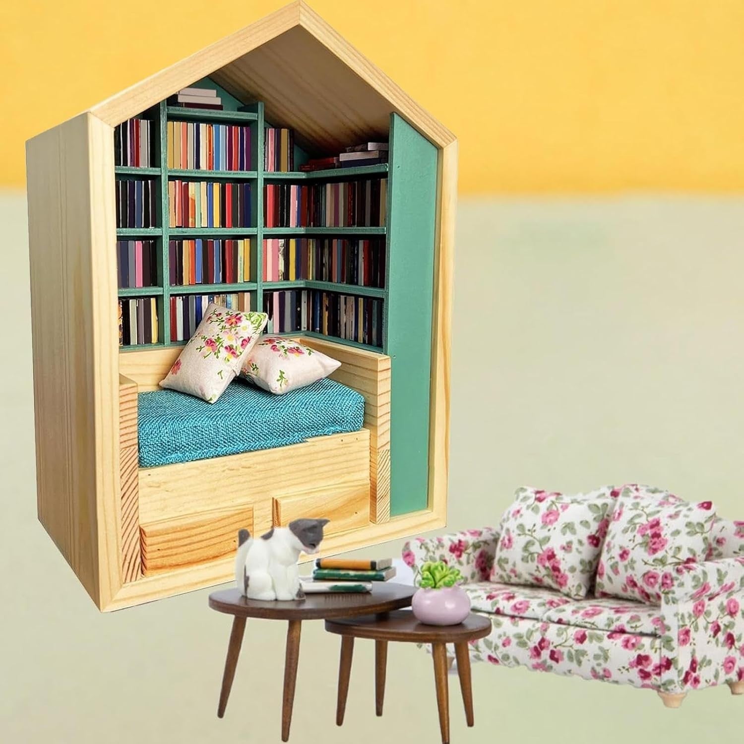 Mini Bookshelf Fidget Toy Wooden Tiny Library Stress Desk Decor