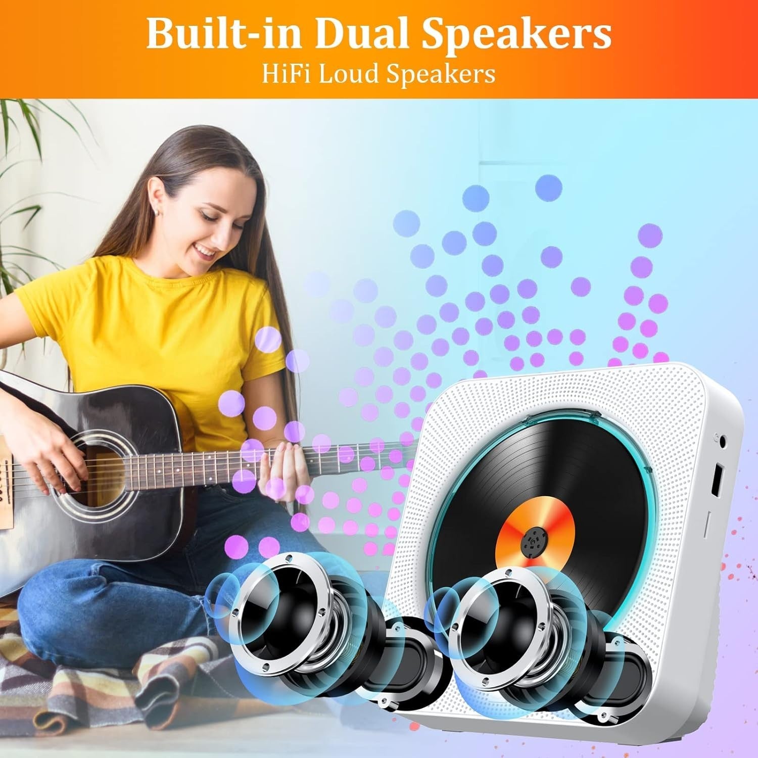 Desktop CD Player Bluetooth 5.1 FM Radio USB SD AUX Dual Speakers