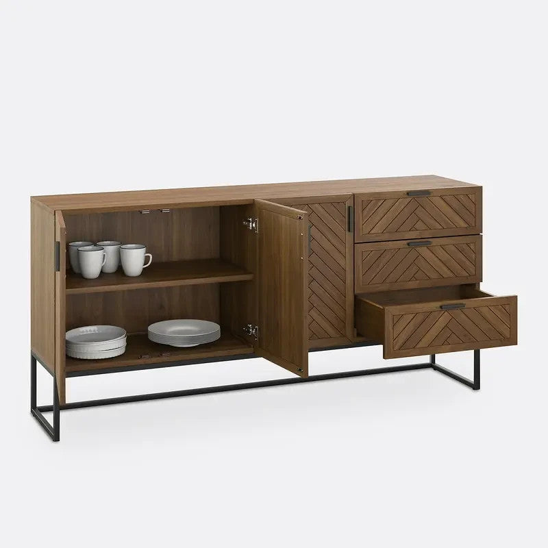 Large Parquet Wood Sideboard Cabinet with Drawers & Cupboards 180cm