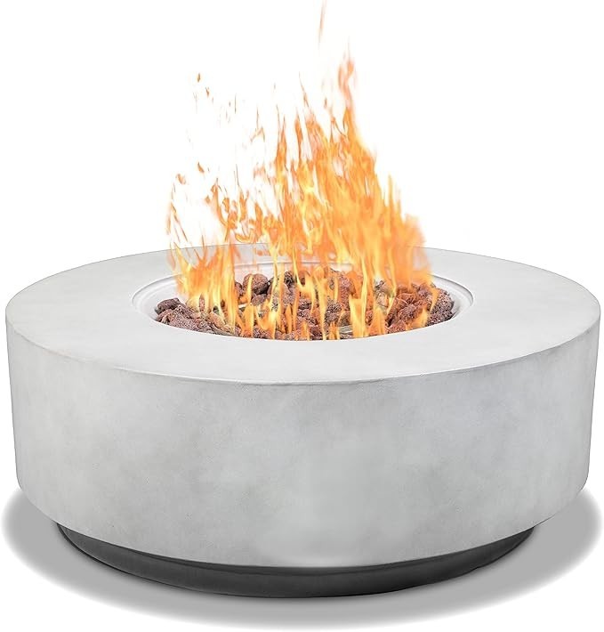 Luxury Outdoor Gas Fire Pit Table Round Eco-Stone Patio Heater Adjustable Flame
