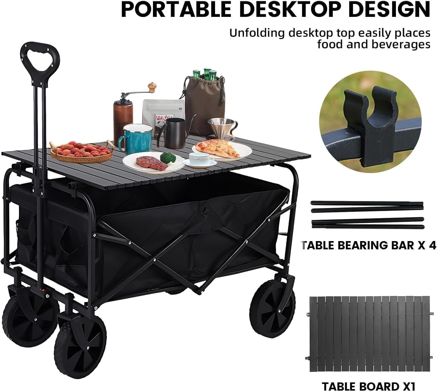 150kg Festival Folding Trolley Cart w/ Table Top All-Terrain Beach Camping Wagon
