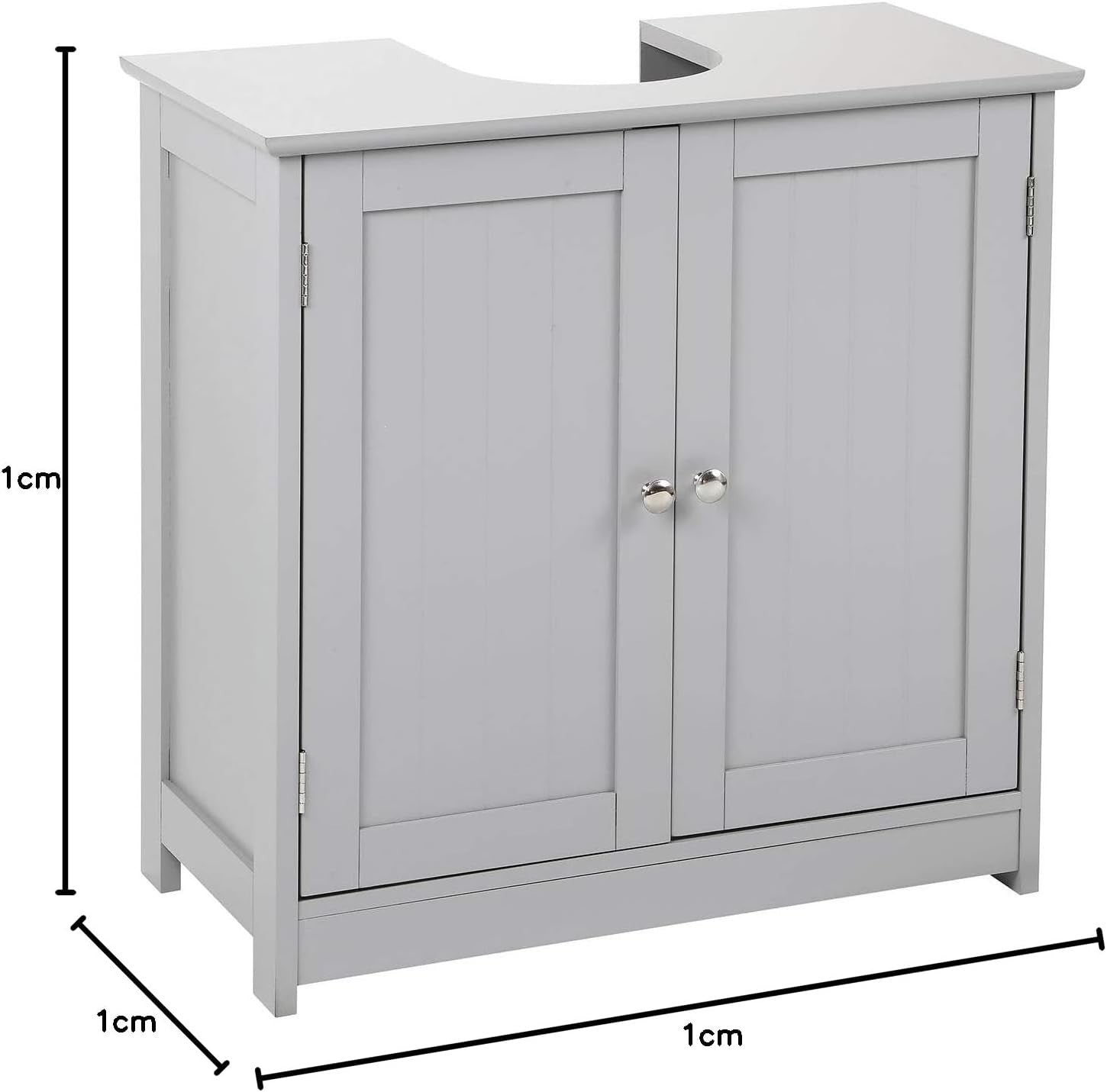 Grey Under Sink Bathroom Cabinet 2 Door Storage Cupboard 60x30x60cm