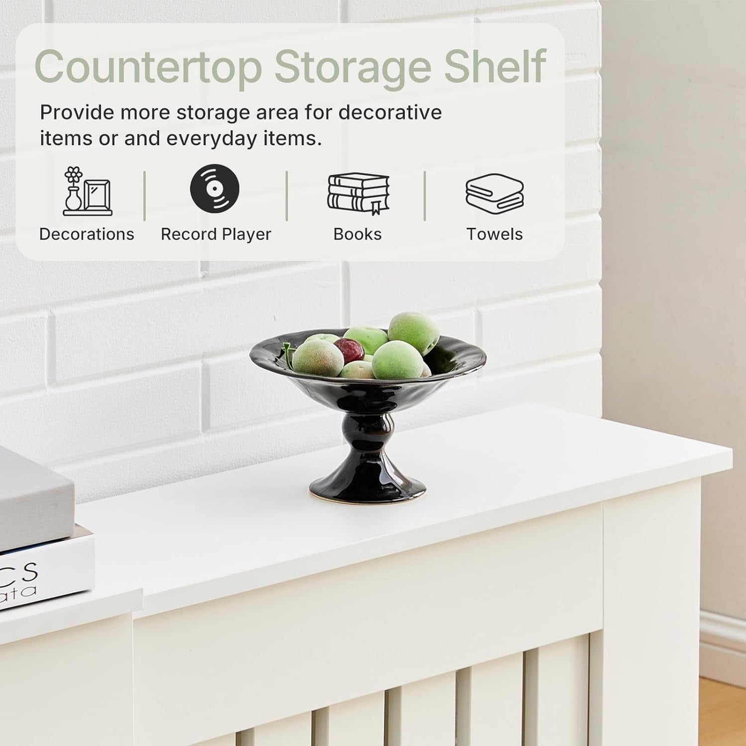 Extendable Radiator Cover White Adjustable MDF Slatted Heating Cabinet Shelf