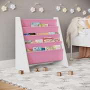 Kids 4 Tier Sling Bookshelf MDF & Fabric Book Storage Rack Pink