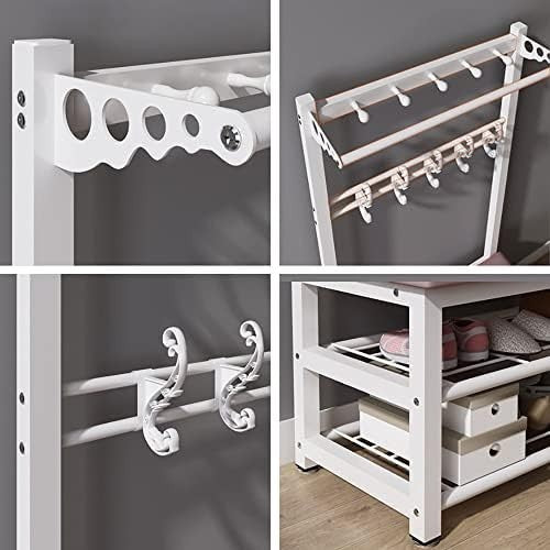Metal Coat Rack with Shoe Bench 4-in-1 Hall Tree Entryway 100cm
