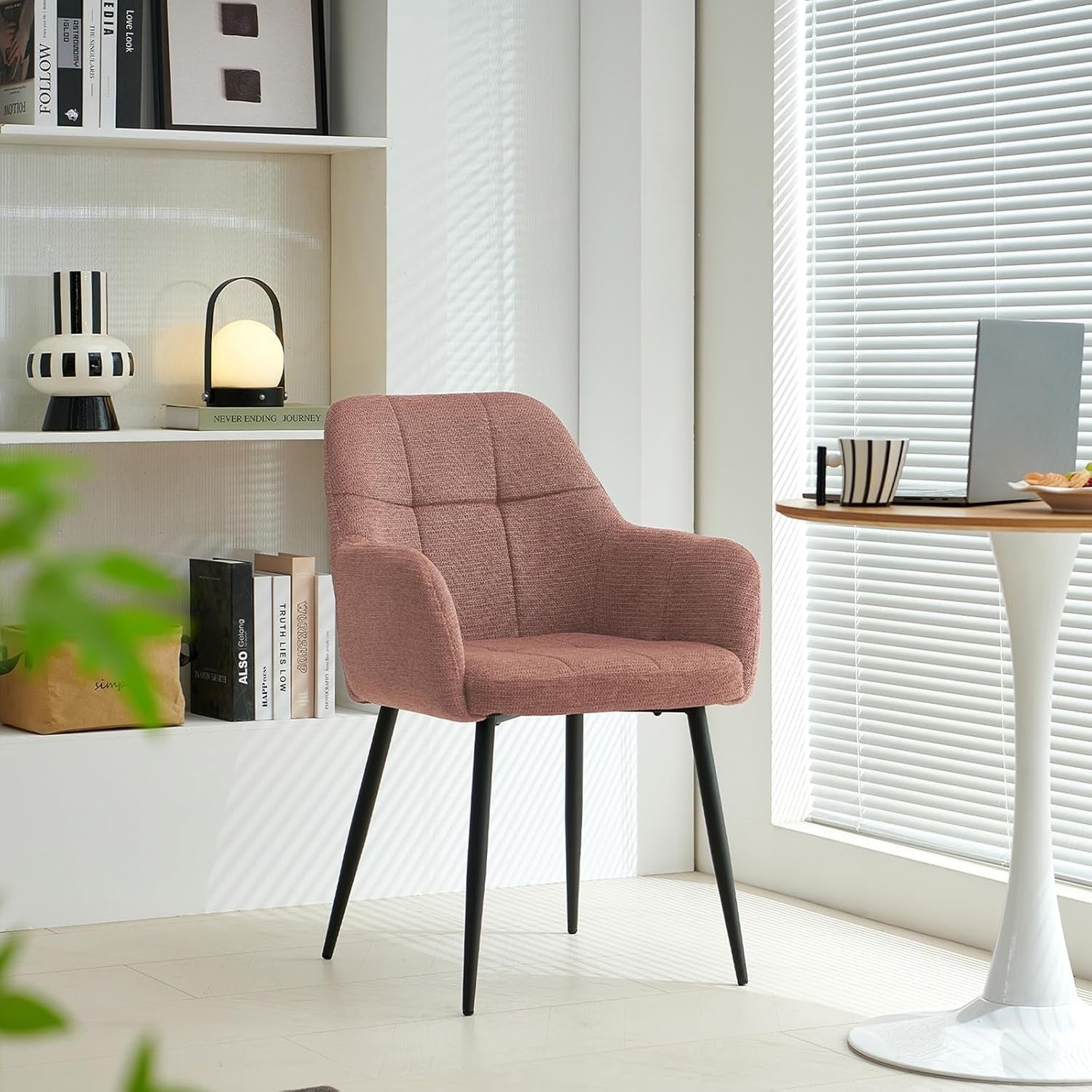 Plush Chenille Armchairs Set of 2 Dining Accent Chairs Metal Legs