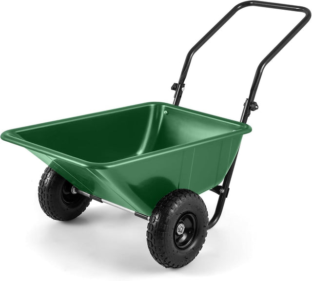 80L 2-Wheel Wheelbarrow Green+Black – Pneumatic Tyres w/ Adj Handle 100kg Cap