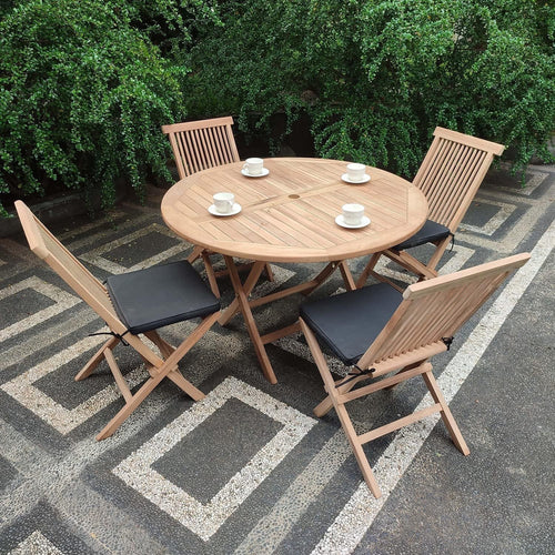 Outdoor Teak Garden Dining Table Set 4 Seater Patio Chairs Weatherproof