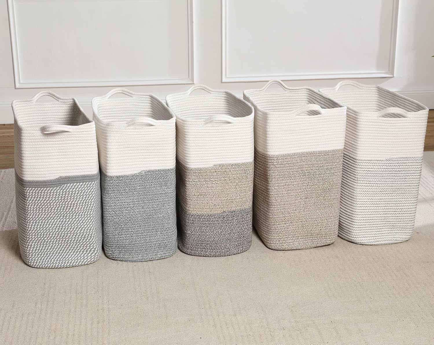 68L Woven Cotton Laundry Basket with Handles Large Gradient Brown Rope Hamper
