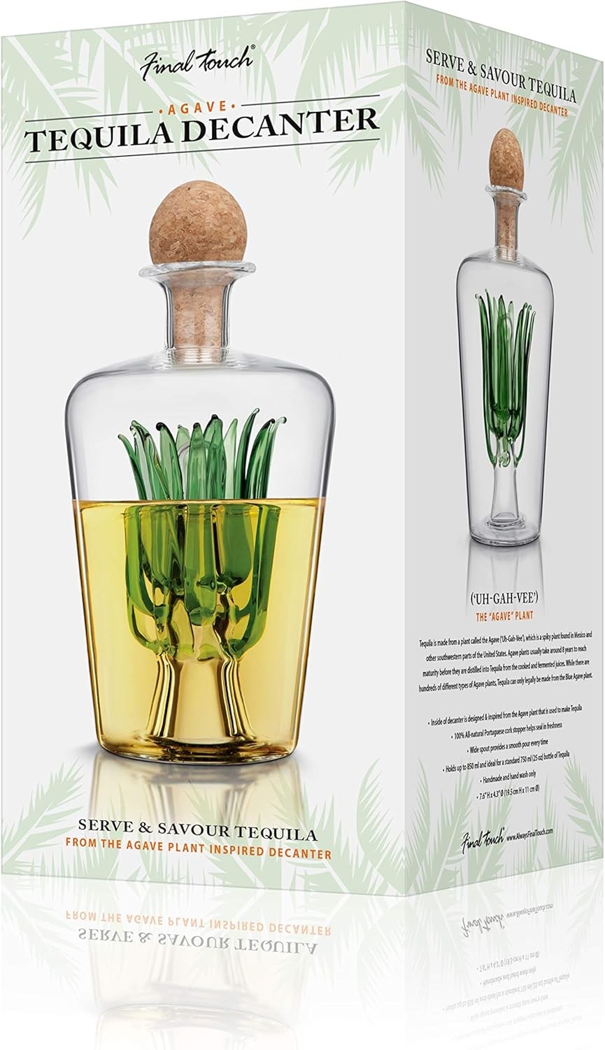 Agave Tequila Decanter 850ml Glass Bottle with Cork Stopper | Bar Gift Spirits