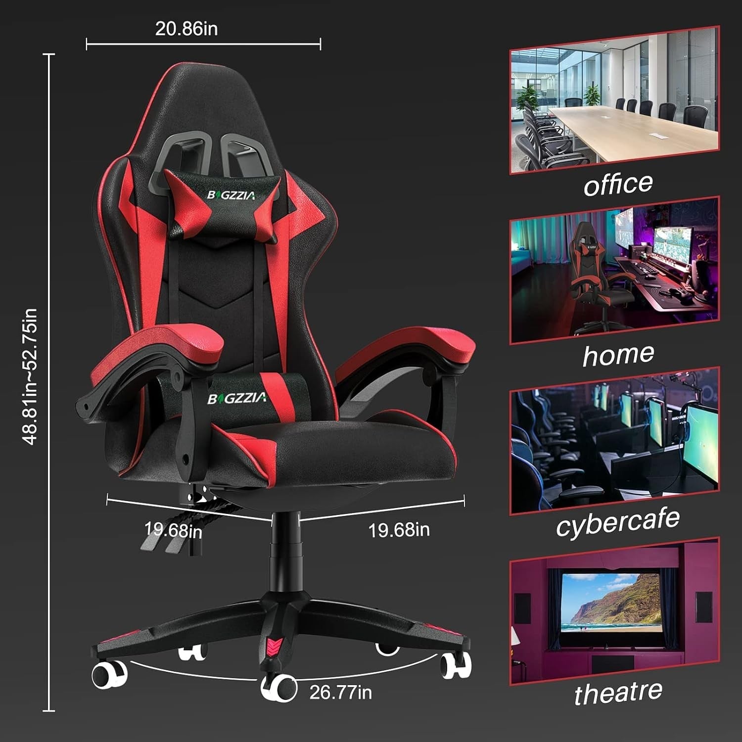 Gaming Chair Ergonomic Recliner Faux Leather PC Office Swivel Padded Back Red