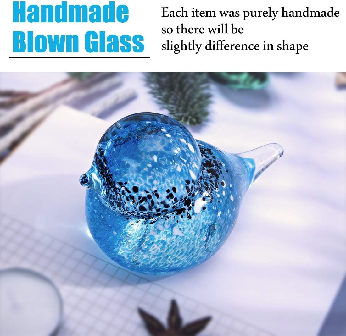 Handmade Blown Glass Bird Ornament Blue Art Figurine Crystal Paperweight Decor