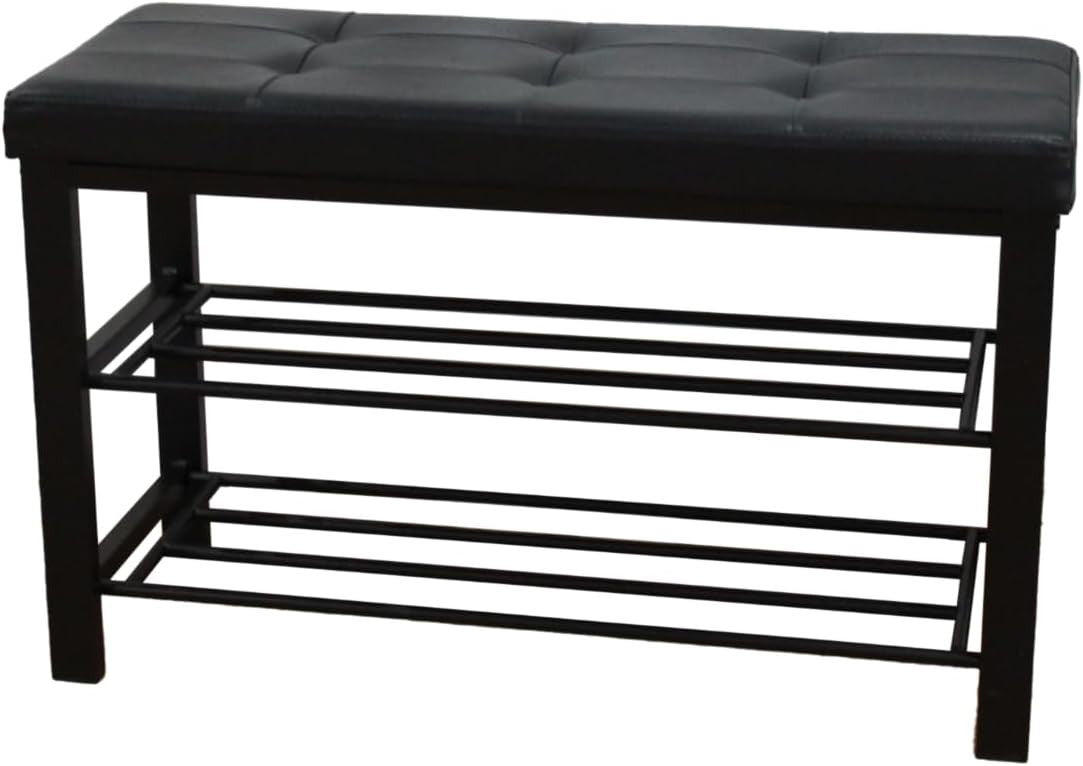 3 Tier Shoe Rack Bench with Leather Tufted Seat Storage Organiser 82cm
